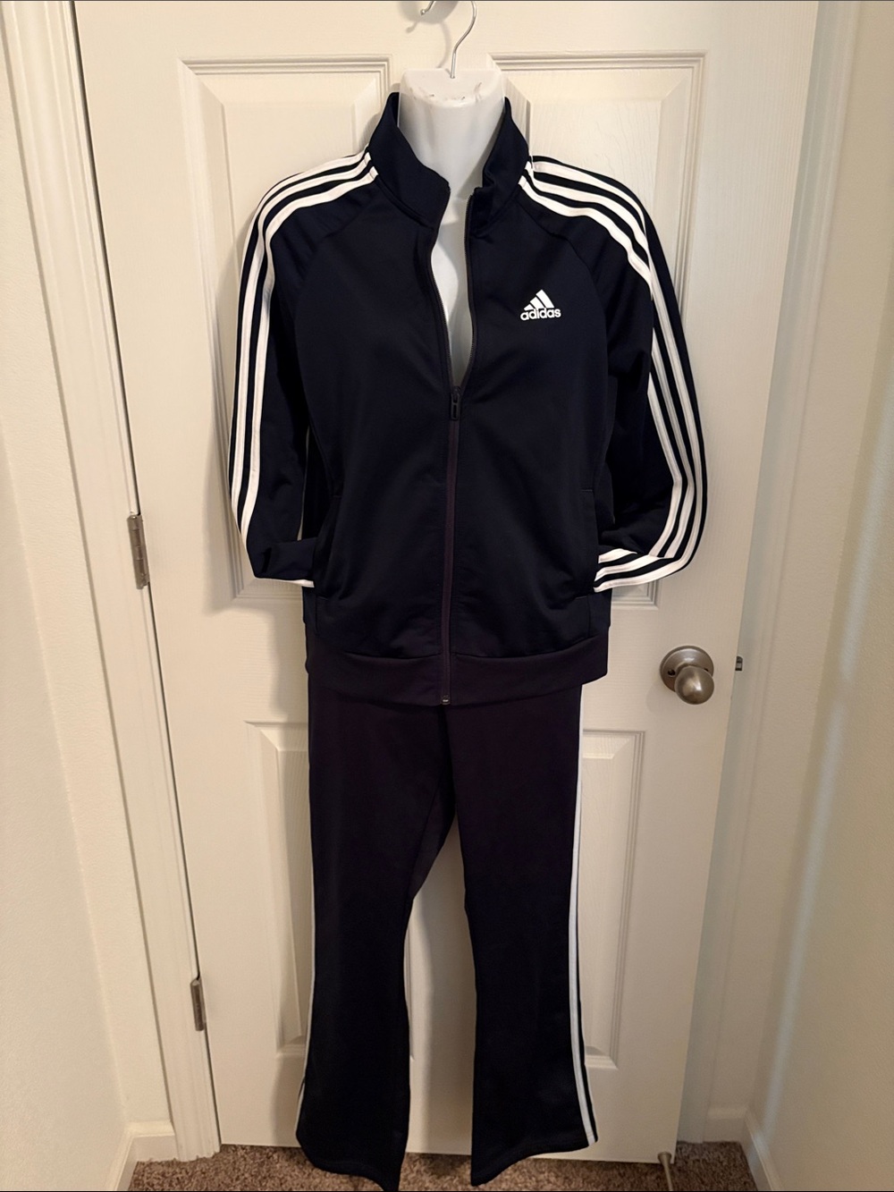 adidas navy Track Suit with White Stripe Accents